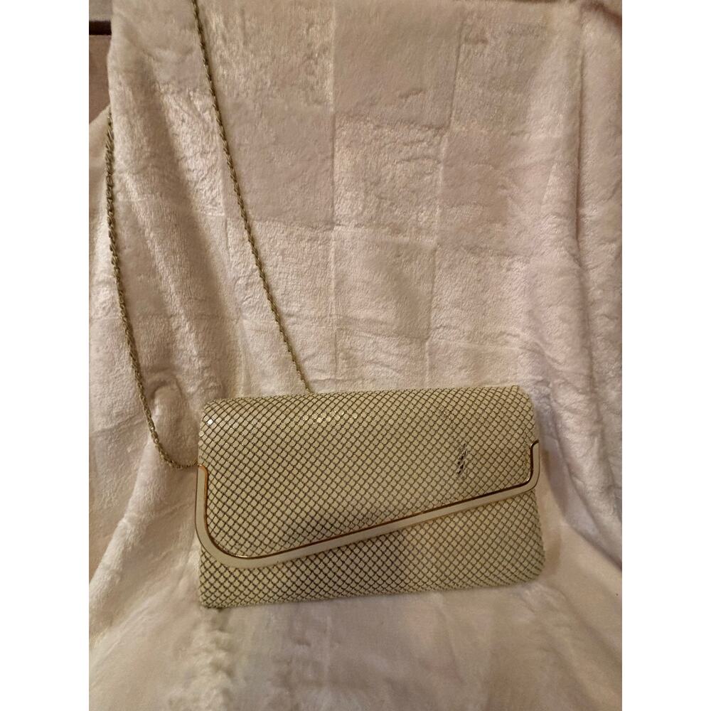 Vintage Gold Aluminum Mesh Evening Clutch, 1970s Disco Beaded Bag with Chain, - Picture 6 of 7